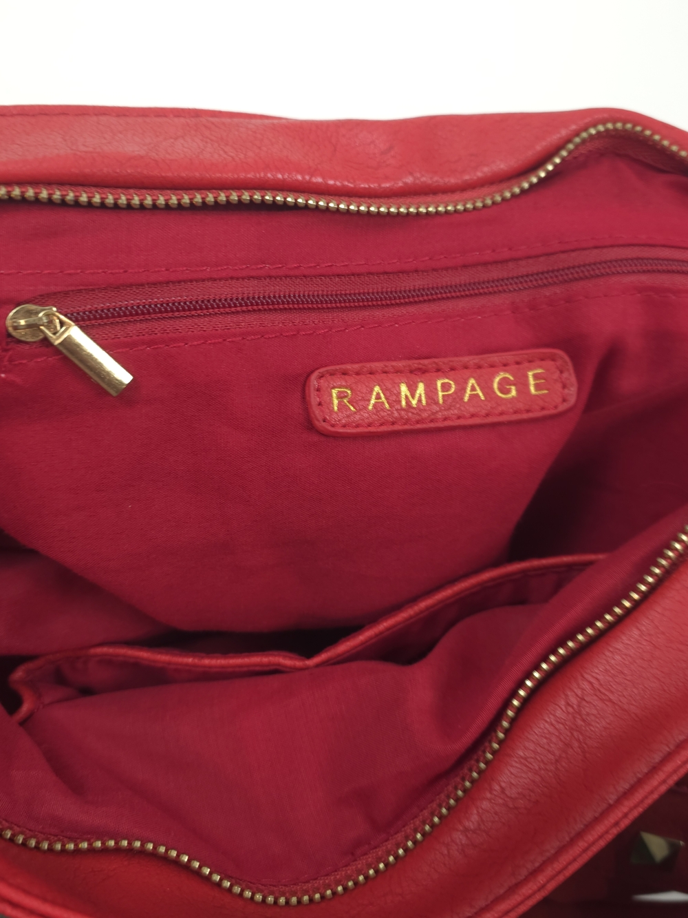Rampage Red Faux-Leather Distressed Purse with Gold Accents - Picture 8 of 11